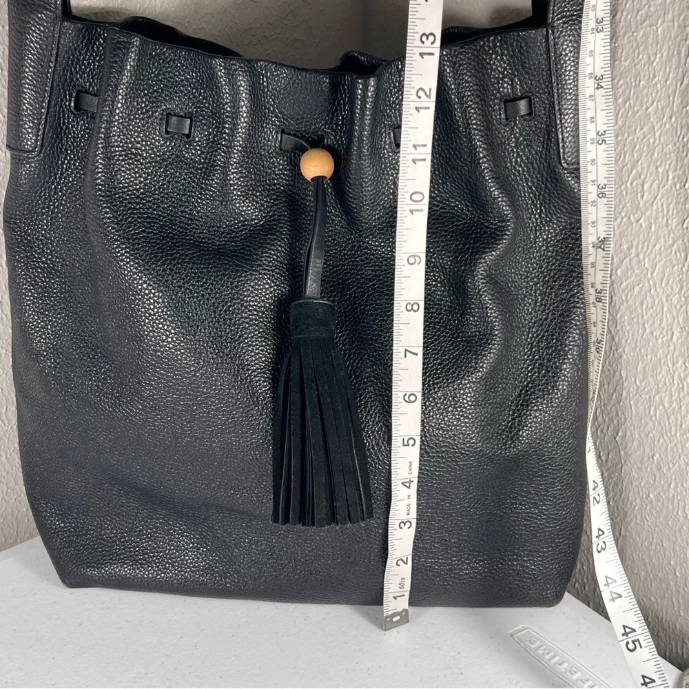 Elizabeth and James Teddy Leather Hobo Handbag Black Drawstring Single Strap